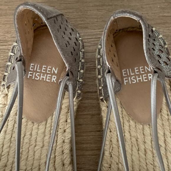 Eileen Fisher Lee 2 Espadrille Sandals Closed Toe 6 US Leather Flats Mica Jute - Picture 5 of 12